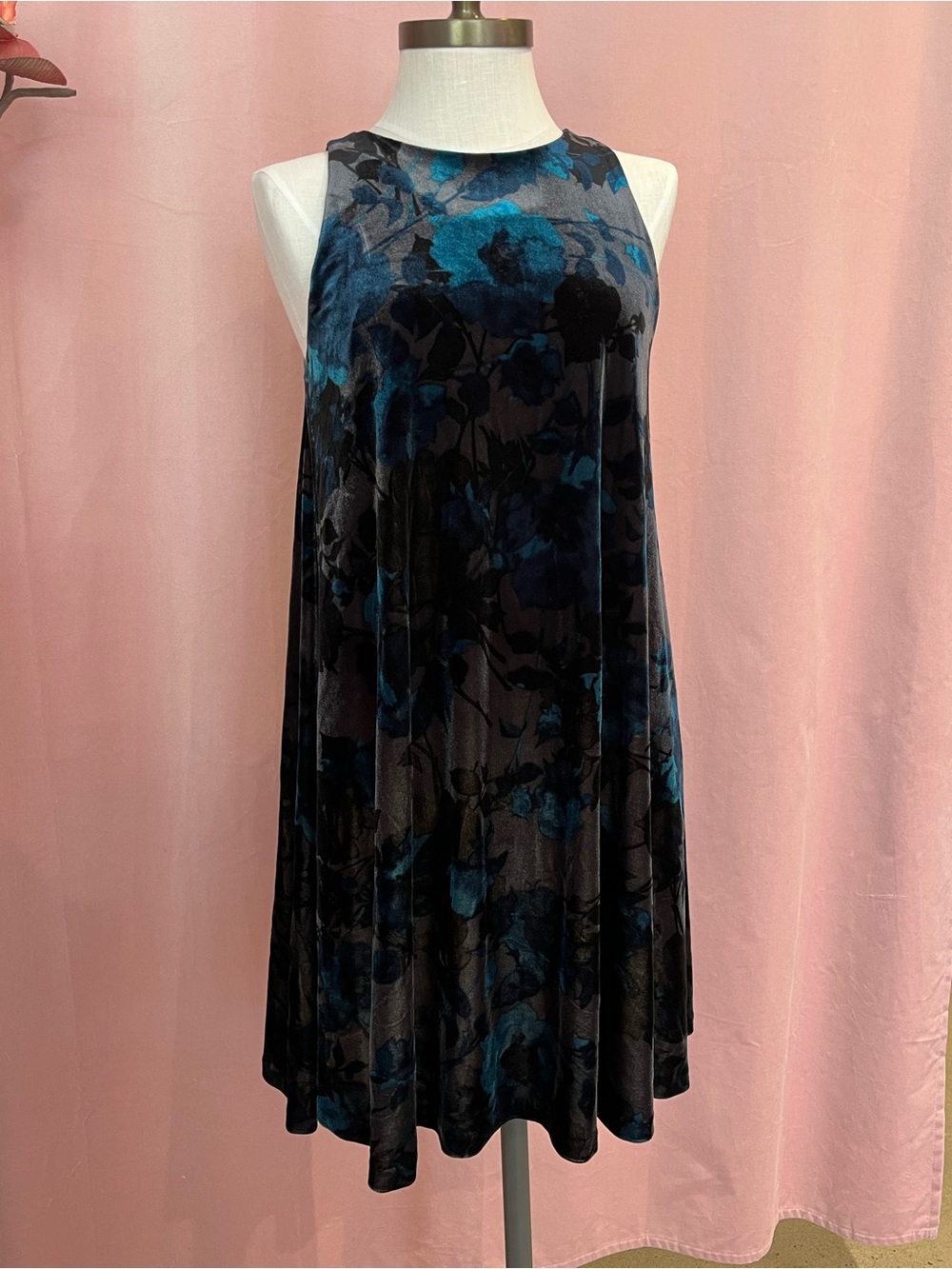 Cynthia Rowley Velvet Floral Swing Dress Size Small Black Teal